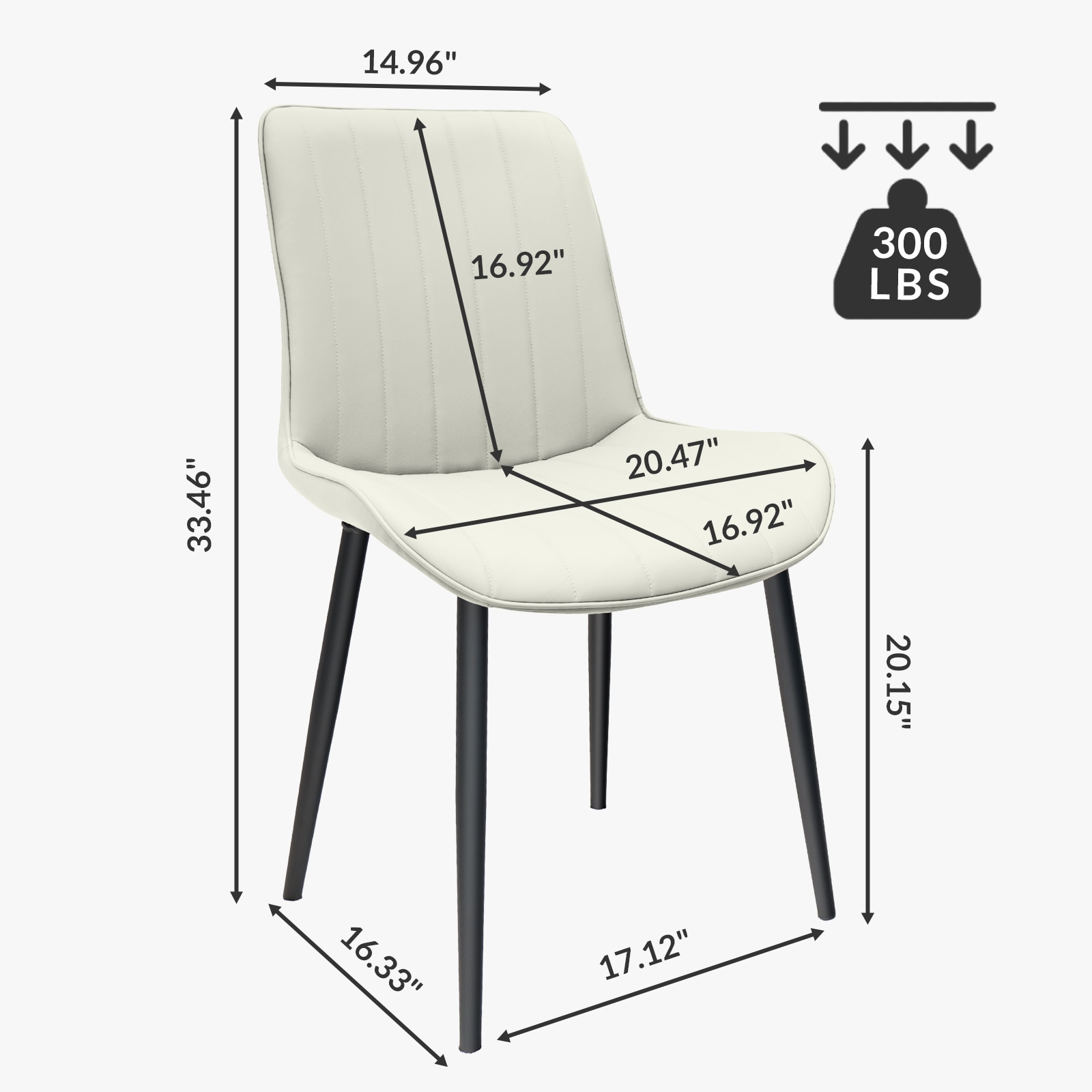 White PU Leather Dining Chair With Metal Legs, Wave Pattern Upholstered Armless Chair Set Of 4 For Kitchen, Restaurant, Living, Meeting Room_voghion.com